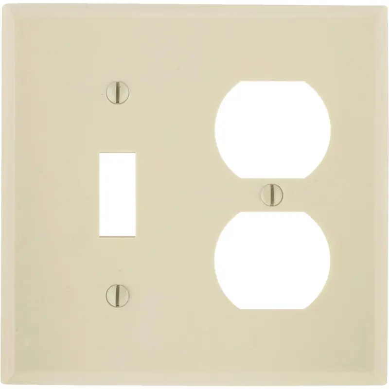 Leviton 2-Gang Plastic Single Toggle/Duplex Outlet Wall Plate, Ivory 1