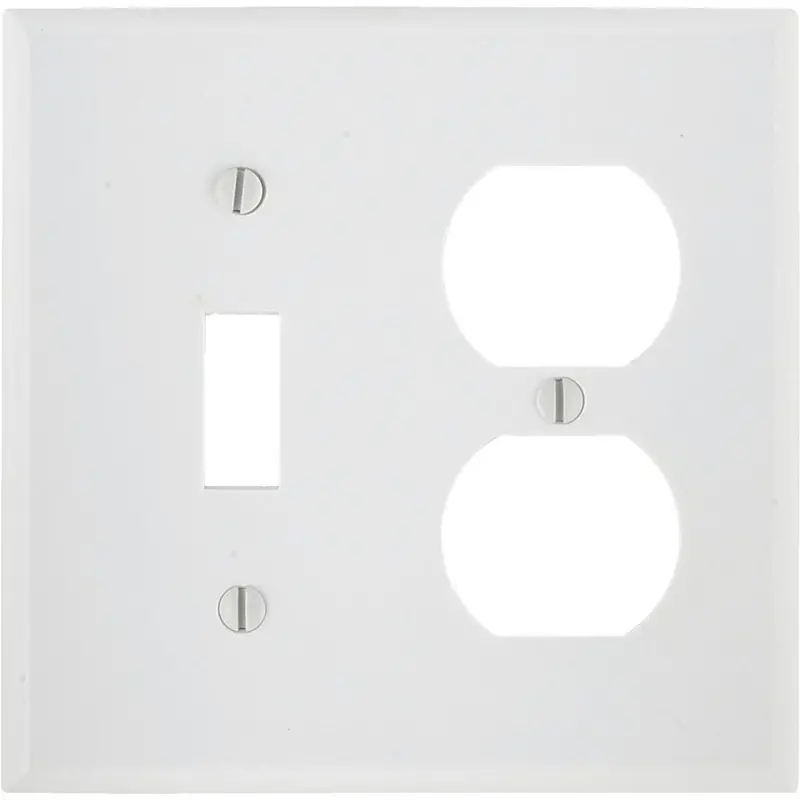 Leviton 2-Gang Plastic Single Toggle/Duplex Outlet Wall Plate, White 1