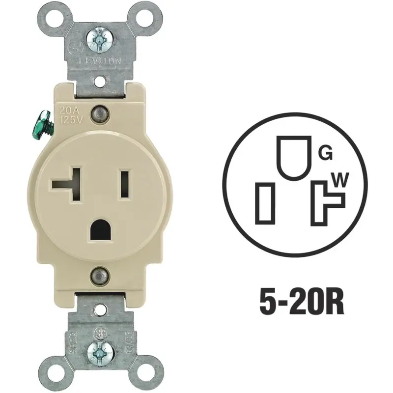 Leviton 20A Ivory Commercial Grade 5-20R Tamper Resistant Single Outlet 1