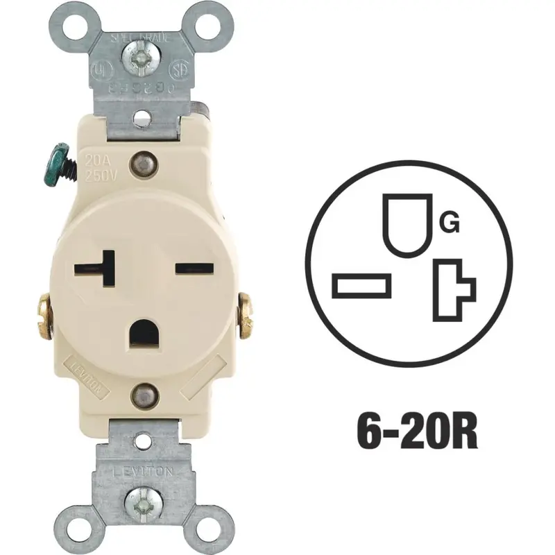 Leviton 20A Ivory Heavy-Duty 6-20R Grounding Single Outlet 1