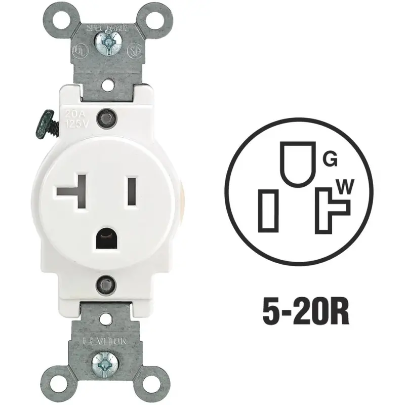 Leviton 20A White Commercial Grade 5-20R Tamper Resistant Single Outlet 1