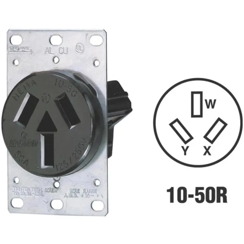 Leviton 50A Flush Mount Black 10-50R Non-Grounding Range Power Outlet 1