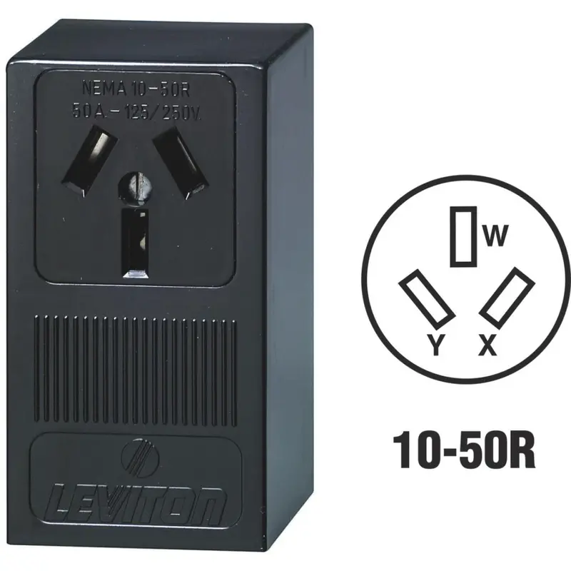 Leviton 50A Surface Mount Black 10-50R Non-Grounding Range Power Outlet 1