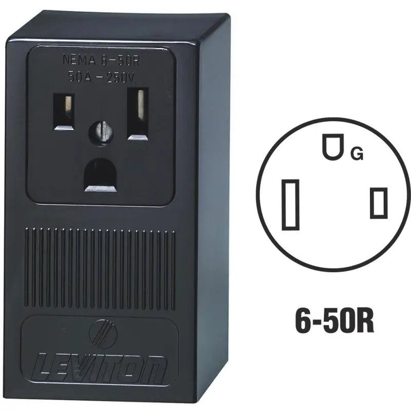 Leviton 50A Surface Mount Black 6-50R Welder Power Outlet 1