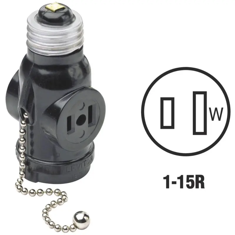 Leviton Black 125V Pull Chain Socket Adapter 1