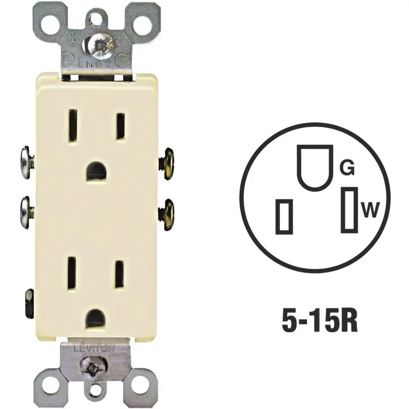 Leviton Decora 15A Ivory Residential Grade 5-15R Duplex Outlet 1