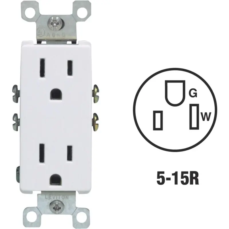 Leviton Decora 15A White Residential Grade 5-15R Duplex Outlet 1