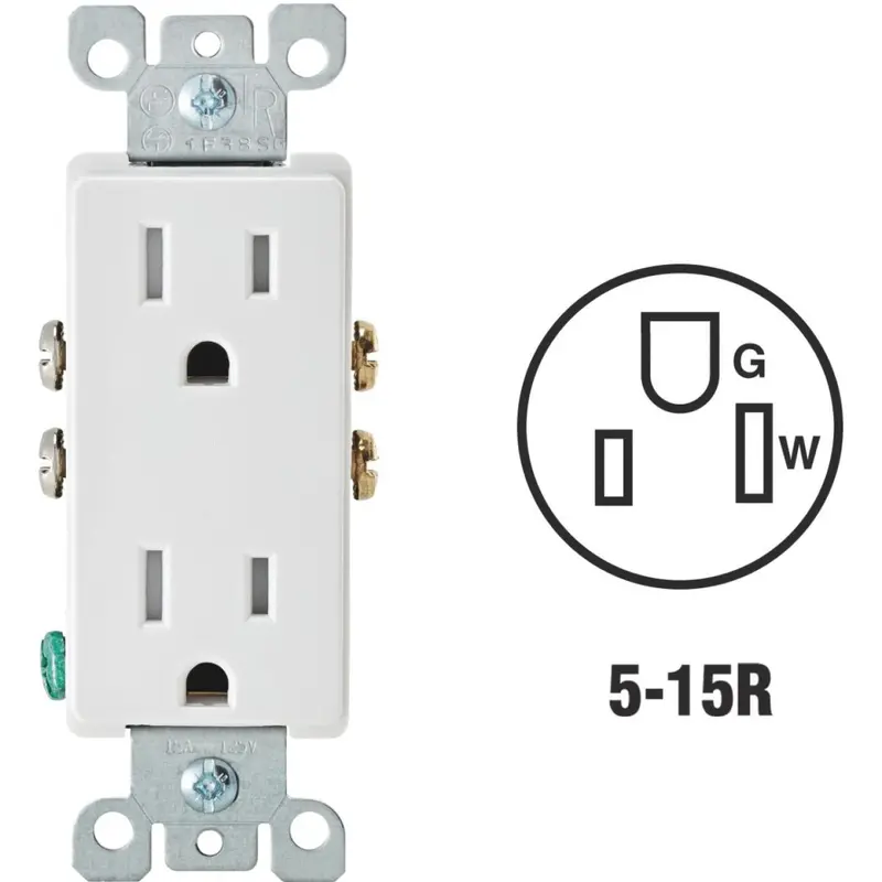 Leviton Decora 15A White Tamper Resistant 5-15R Duplex Outlet 1