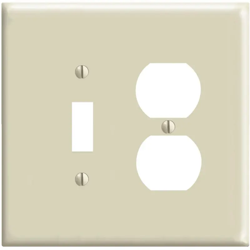 Leviton Mid-Way 2-Gang Thermoplastic Nylon Single Toggle/Duplex Outlet Wall Plate, Ivory 1