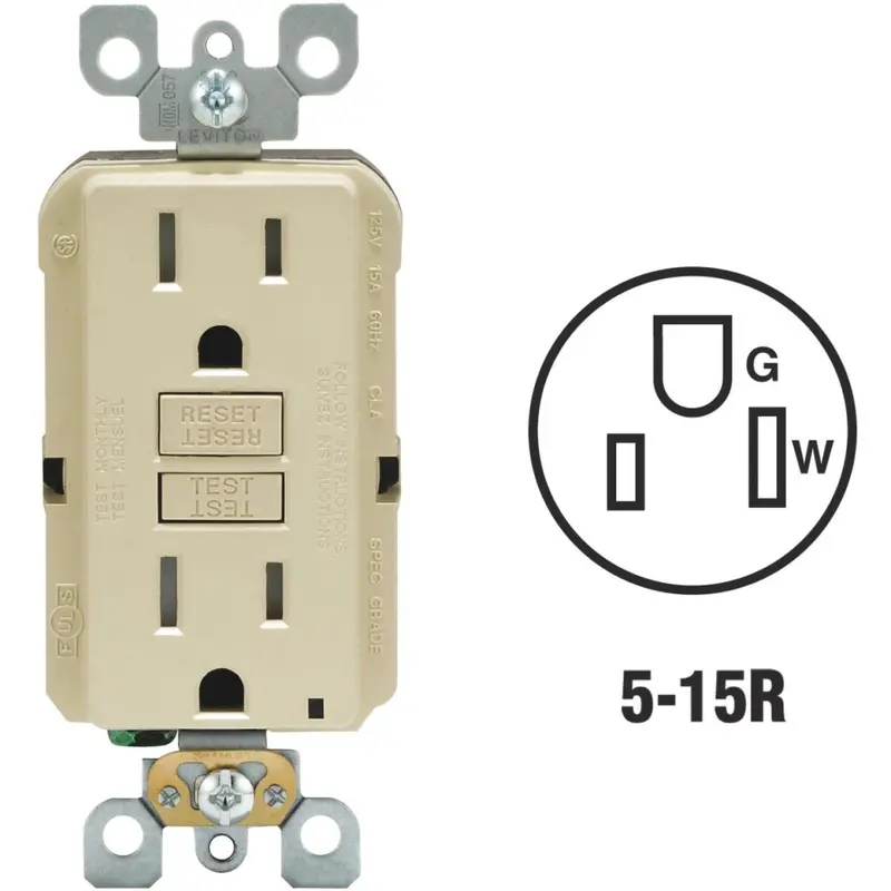 Leviton Smartlockpro Self-Test 15A Ivory Commercial Grade Tamper Resistant 5-15R Gfci Outlet 1