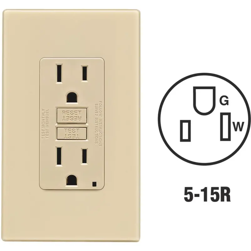 Leviton Smartlockpro Self-Test 15A Ivory Residential Grade 5-15R Gfci Outlet With Screwless Wall Plate 1