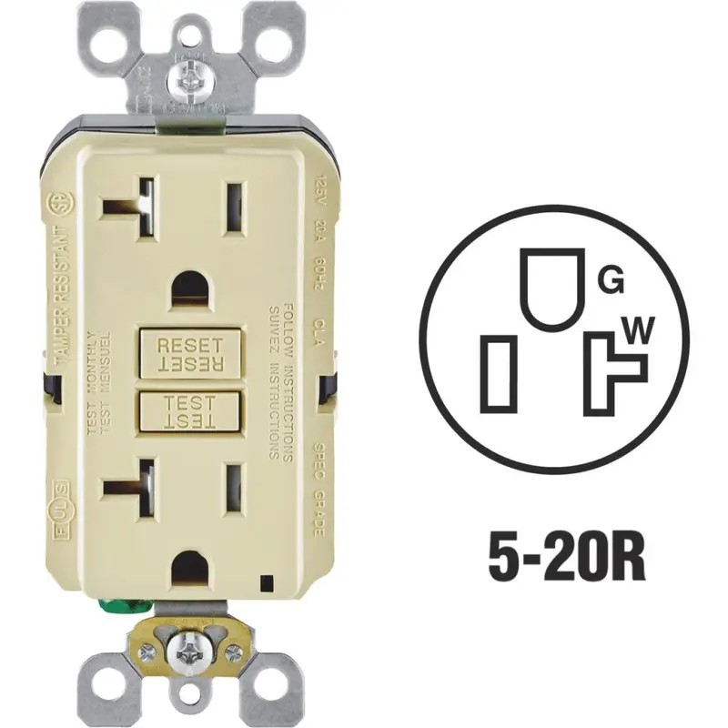 Leviton Smartlockpro Self-Test 20A Ivory Commercial Grade Tamper Resistant 5-20R Gfci Outlet 1