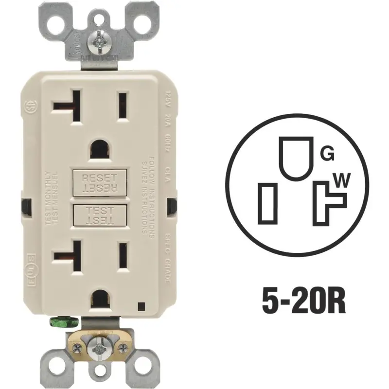 Leviton Smartlockpro Self-Test 20A Light Almond Commercial Grade Rounded Corner 5-20R Gfci Outlet 1