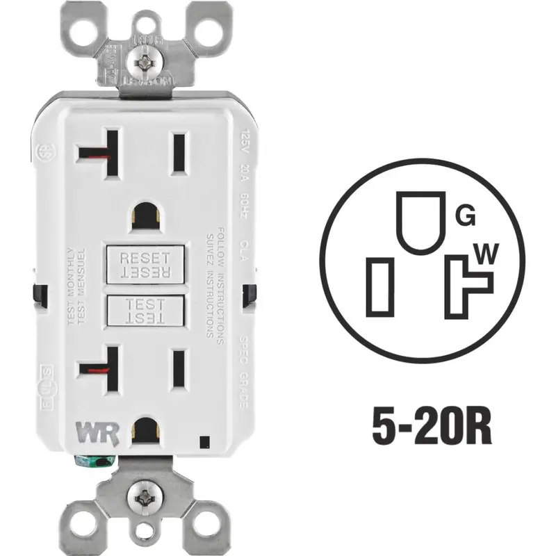 Leviton Smartlockpro Self-Test 20A White Residential Grade Tamper & Weather Resistant 5-20R Gfci Outlet 1