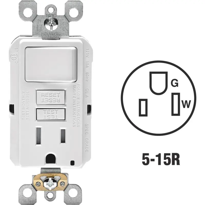 Leviton White 15A Self-Test Tamper Resistant Gfci Switch & Outlet Combination With Wallplate 1