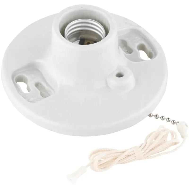 Leviton White Porcelain Incandescent Lampholder With Pull Chain 1
