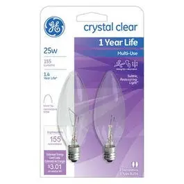 Light Bulb, Candelabra, Clear, 25-Watts, 2-Pk. 1