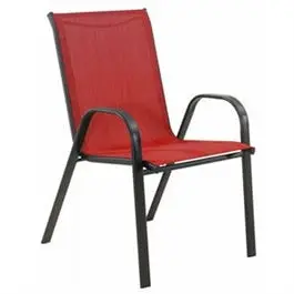 Marbella Stacking Chair, Black Steel Frame, Red Sling Fabric 1