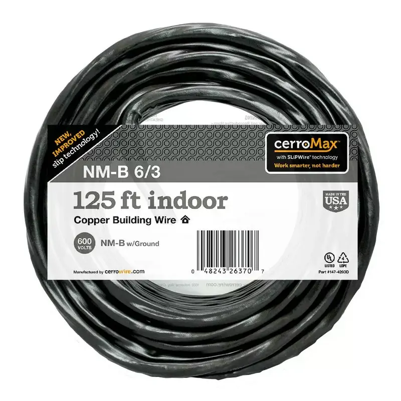 Marmon Home Improvement 125 Ft. 6/3 Black Stranded Cerromax Slipwire Copper Nm-B Wire 1