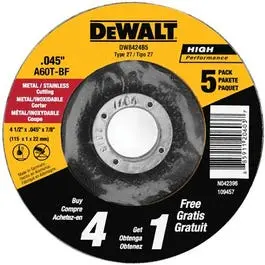 Metal Cutting Wheel, 4.5 X .045 X 7/8-In., 5-Pack 1