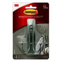 Metal Double Hook With Strips, Brushed Nickel, Large 1