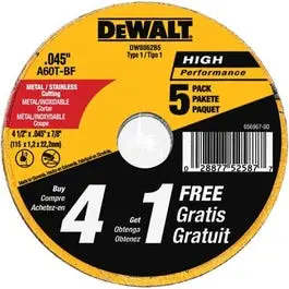 Metal/Stainless Cutting Wheel, 4.5 X .045-In., 5-Pack 1