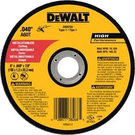 Metal/Stainless Cutting Wheel, 6 X .040 X 7/8-In. 1