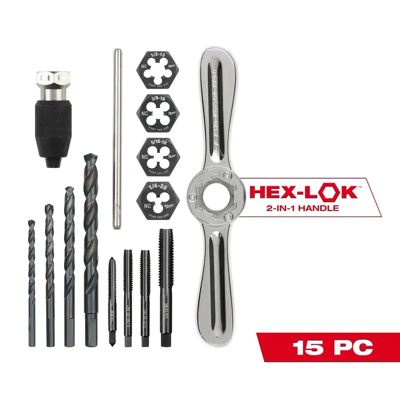 Milwaukee 15Pc Sae Tap And Die Set With Hex-Lok™ 2-In-1 Handle 1