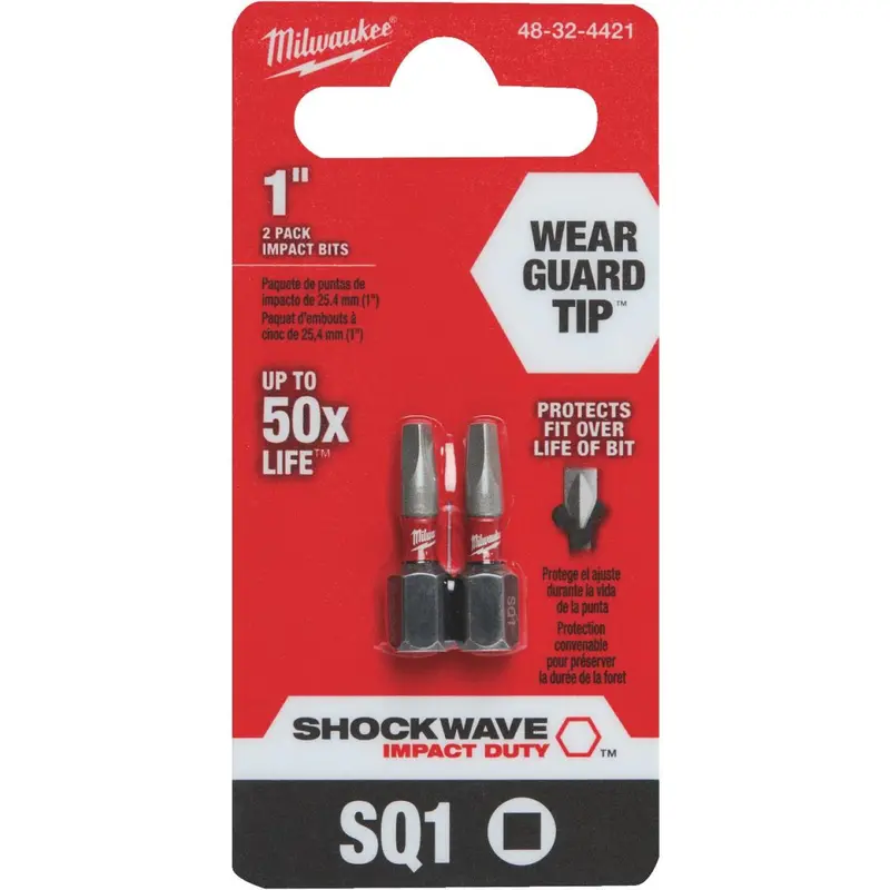 Milwaukee Shockwave #1 Square Recess 1 In. Insert Impact Screwdriver Bit (2-Pack) 1