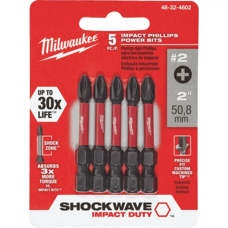 Milwaukee Shockwave #2 Phillips 2 In. Power Impact Screwdriver Bit (5-Pack) 1