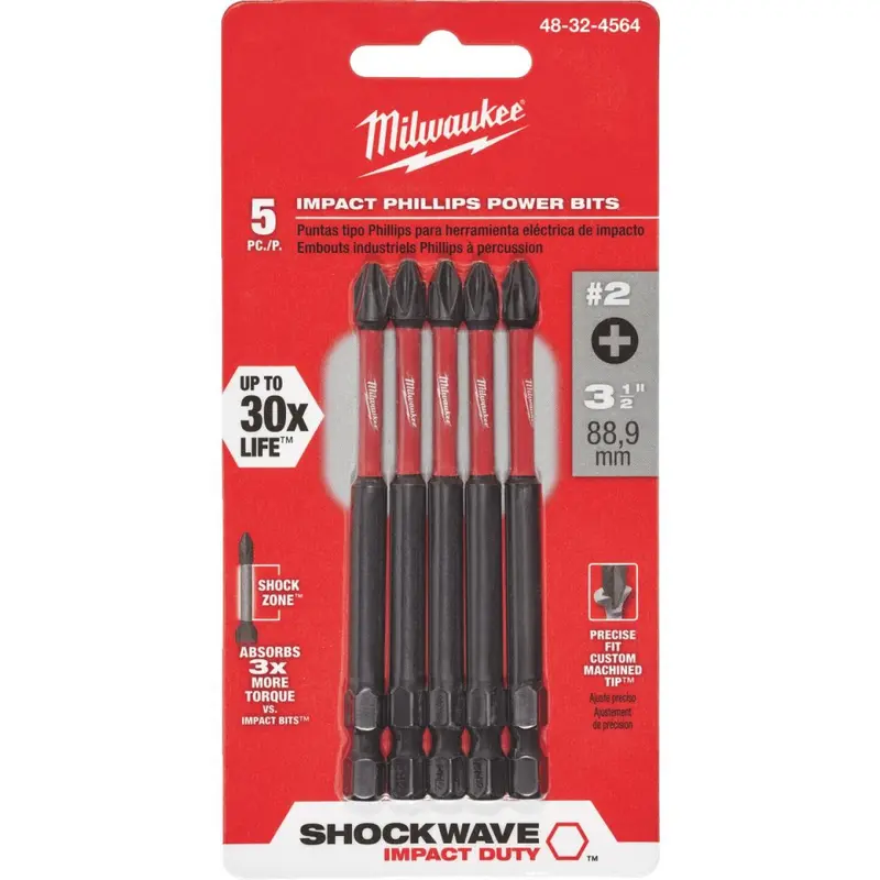 Milwaukee Shockwave #2 Phillips 3-1/2 In. Power Impact Screwdriver Bit (5-Pack) 1