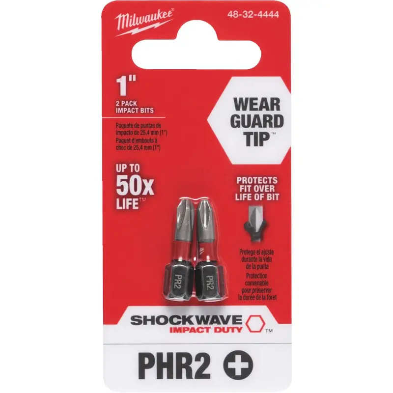 Milwaukee Shockwave #2 Phillips Reduced Dia 1 In. Insert Impact Screwdriver Bit (2-Pack) 1