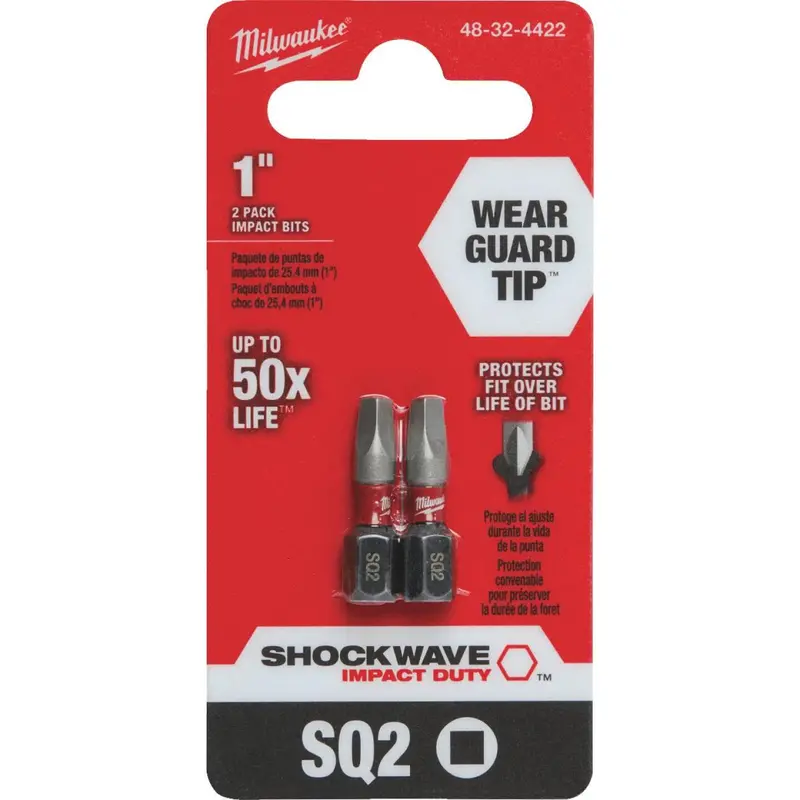 Milwaukee Shockwave #2 Square Recess 1 In. Insert Impact Screwdriver Bit (2-Pack) 1