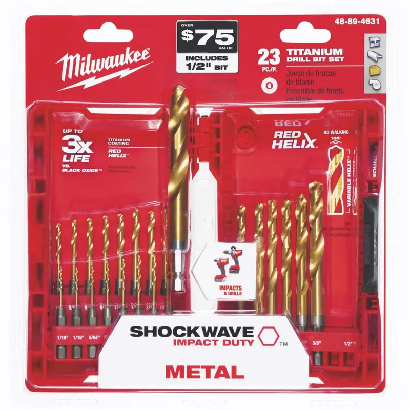 Milwaukee Shockwave 23-Piece Impact Duty Titanium Hex Shank Drill Bit Set, 1/16 In. Thru 1/2 In. 1