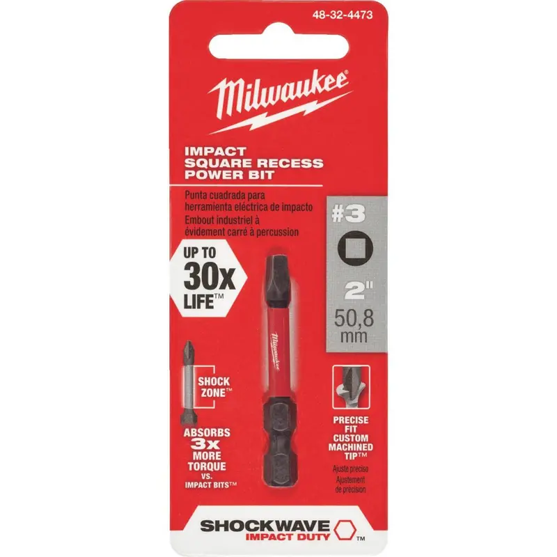 Milwaukee Shockwave #3 Square Recess 2 In. Power Impact Screwdriver Bit 1