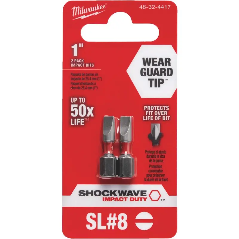 Milwaukee Shockwave #8 Slotted 1 In. Insert Impact Screwdriver Bit (2-Pack) 1