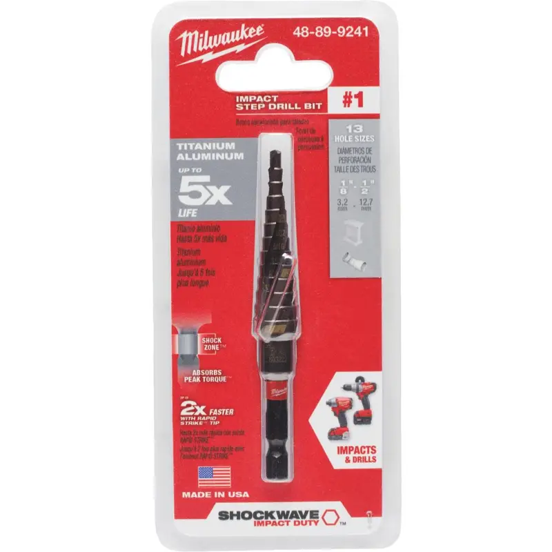 Milwaukee Shockwave Impact Duty 1/8 In. - 1/2 In. #1 Step Drill Bit, 13 Steps 1