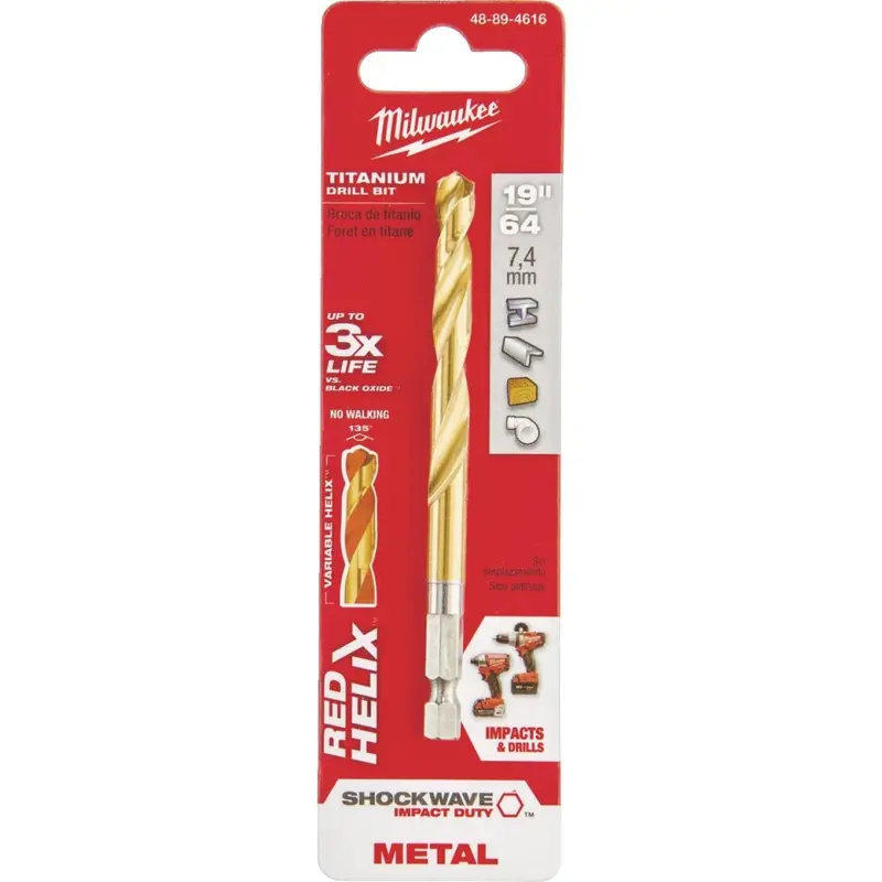 Milwaukee Shockwave Impact Duty 19/64 In. Titanium Hex Shank Drill Bit 1