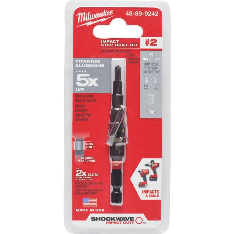 Milwaukee Shockwave Impact Duty 3/16 In. - 1/2 In. #2 Step Drill Bit, 6 Steps 1