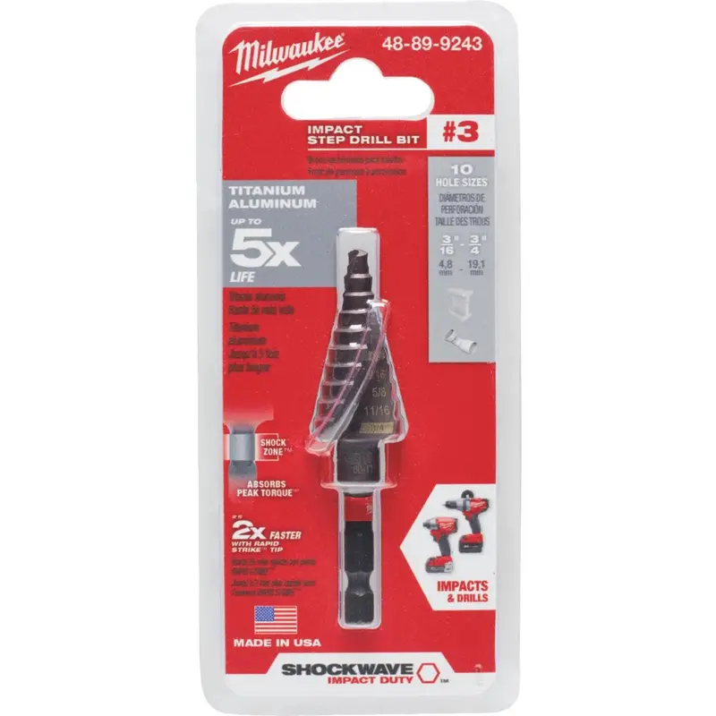 Milwaukee Shockwave Impact Duty 3/16 In. - 3/4 In. #3 Step Drill Bit, 10 Steps 1