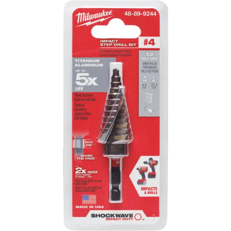 Milwaukee Shockwave Impact Duty 3/16 In. - 7/8 In. #4 Step Drill Bit, 12 Steps 1
