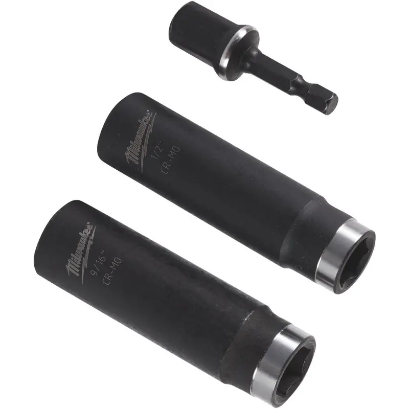 Milwaukee Shockwave Standard 1/2 In. Adapter, 1/2 In. & 9/16 In. Drive 6-Point Thin Wall Deep Impact Driver Set (3-Piece) 1