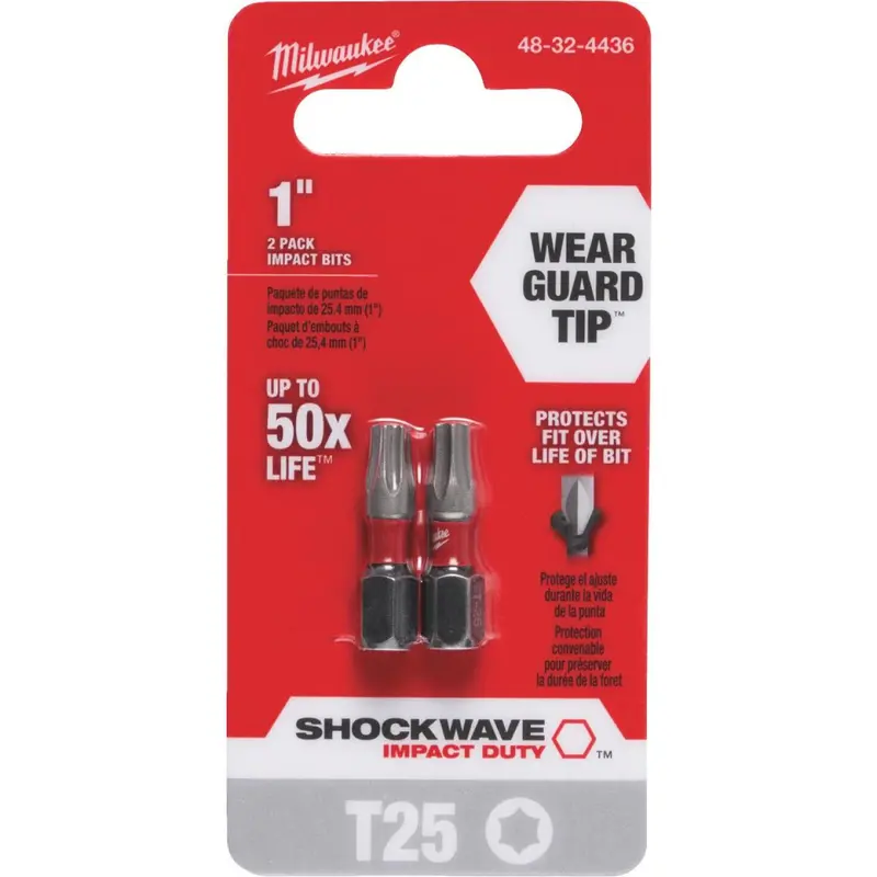 Milwaukee Shockwave T25 Torx 1 In. Insert Impact Screwdriver Bit (2-Pack) 1