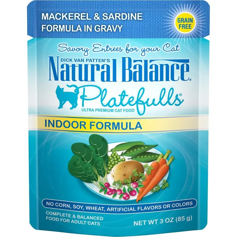 Natural Balance Platefulls Indoor Grain Free Mackerel And Sardine In Gravy Pouch Wet Cat Food 1