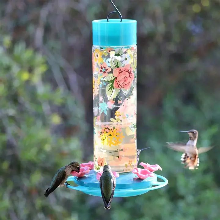 Nature's Way Bird Products Charming Peony Decorative Glass Hummingbird Feeder 1