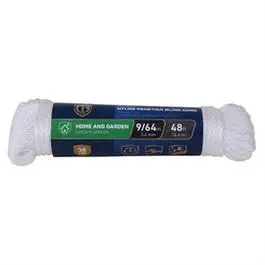 Nylon Blind Cord Rope, Diamond Braid, White, 9/64-In. X 48-Ft. 1