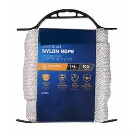 Nylon Rope, Smooth Braided, White, 1/4-In. X 100-Ft. 1