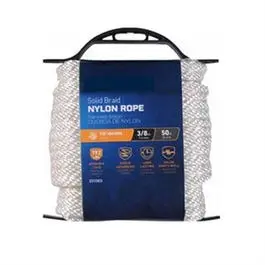 Nylon Rope, Smooth Braided, White, 3/8-In. X 50-Ft. 1