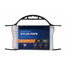 Nylon Rope, Solid Braided, White, 1/8-In. X 100-Ft. 1