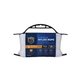 Nylon Rope, Solid Braided, White, 3/16-In. X 50-Ft. 1